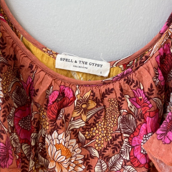 Spell & The Gypsy Siren Floral Ruffle Marigold Pink Slip Dress - Picture 7 of 12